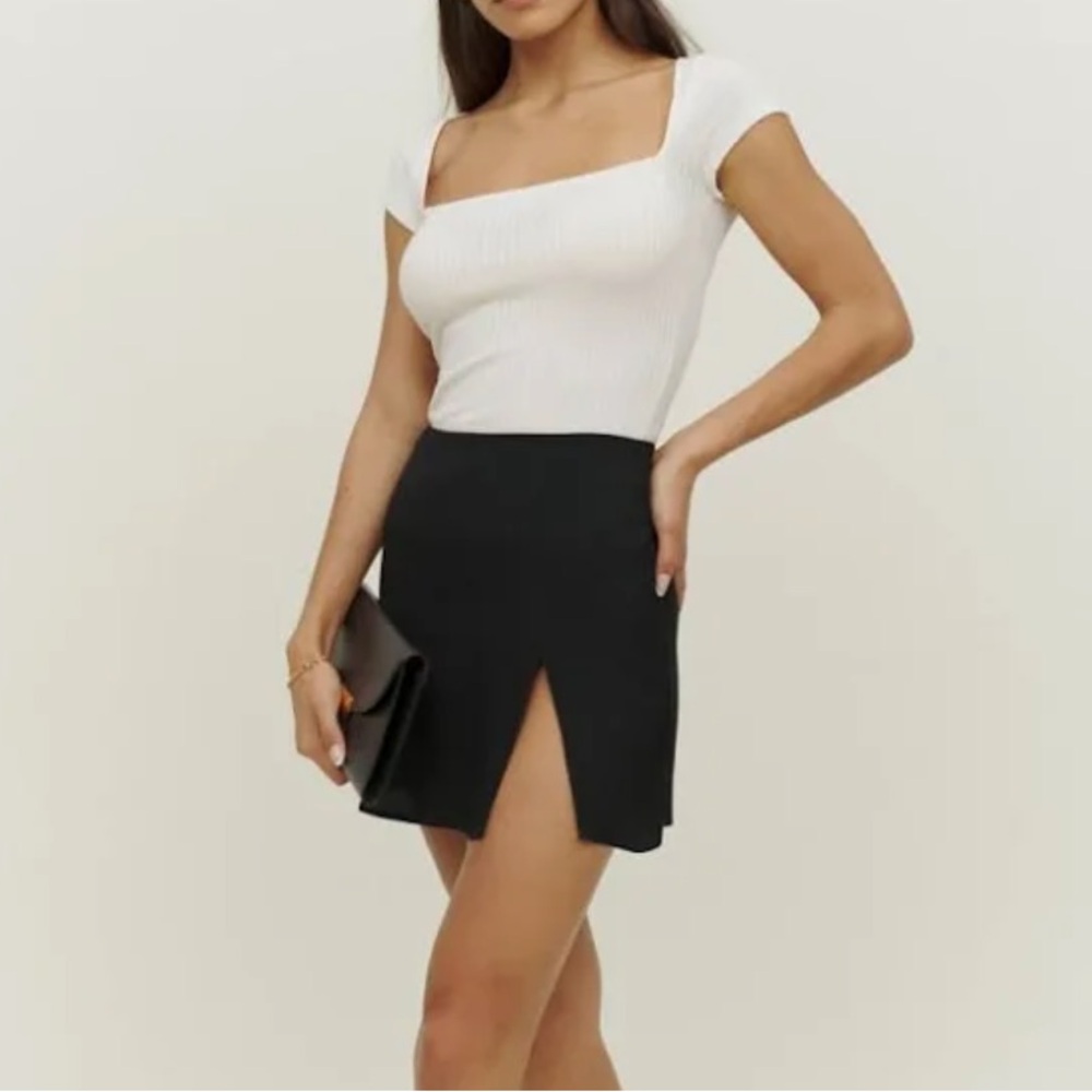 Reformation Margot slit black mini skirt 4
